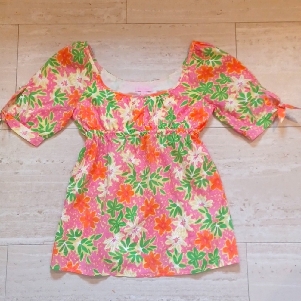 Lilly Pulitzer Pink Multi-Colored Floral Cotton Boatneck Top